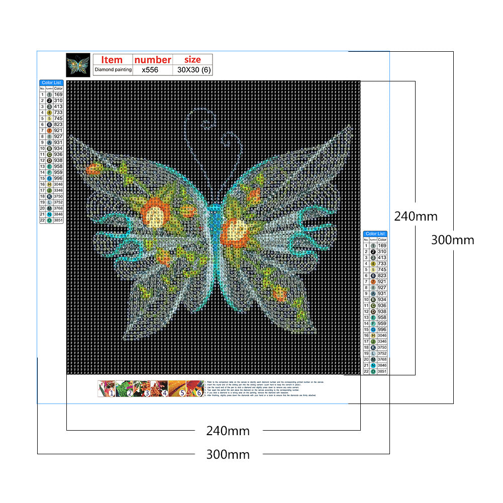 Embroidered Butterfly - Full Round Drill Diamond Painting 30*30CM