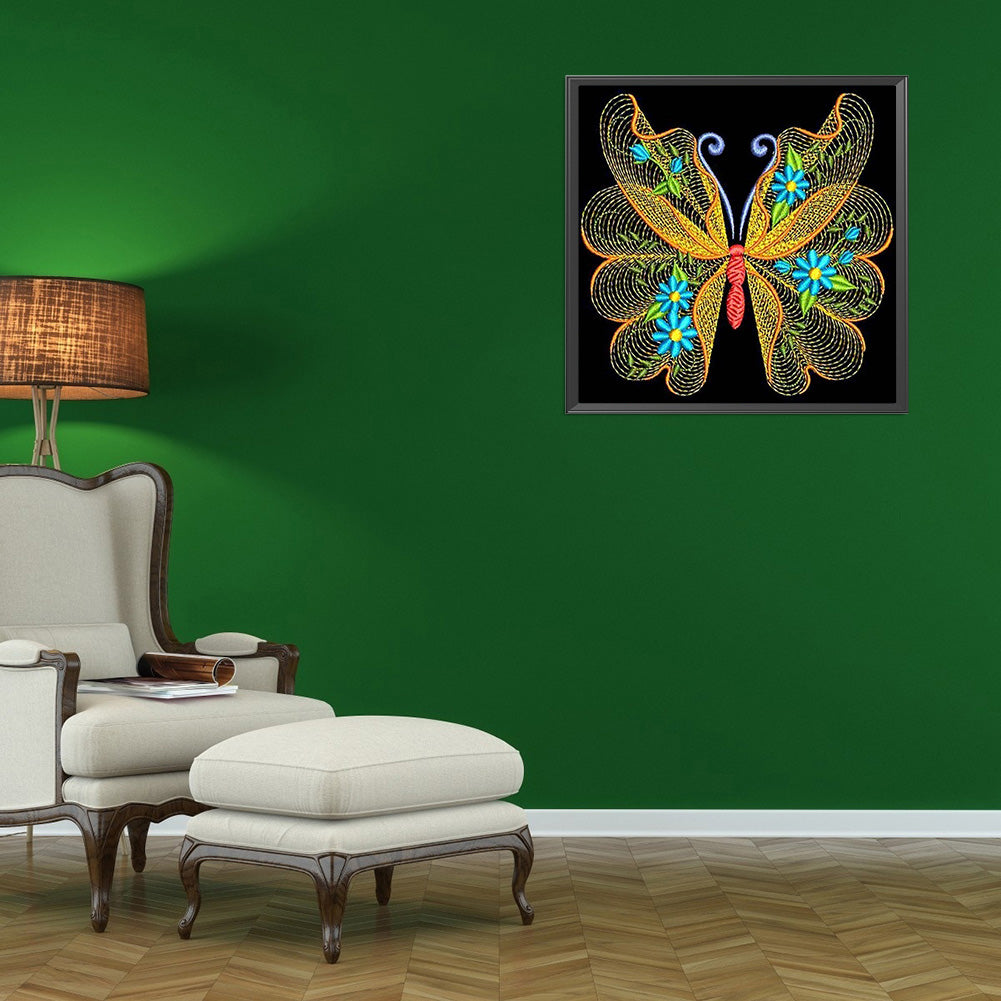 Embroidered Butterfly - Full Round Drill Diamond Painting 30*30CM