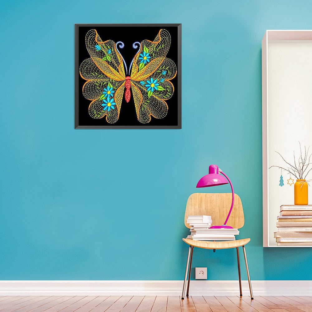 Embroidered Butterfly - Full Round Drill Diamond Painting 30*30CM