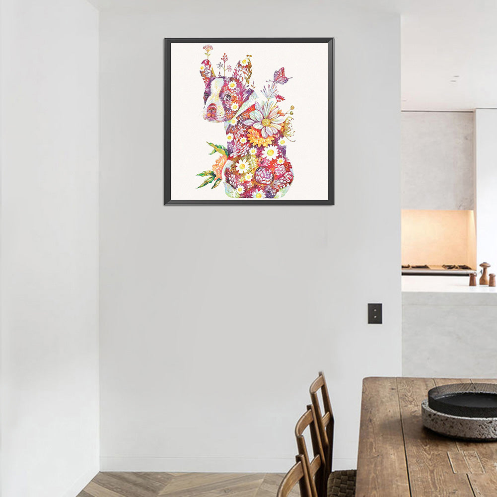 Flower Dog - Full Round Drill Diamond Painting 30*30CM