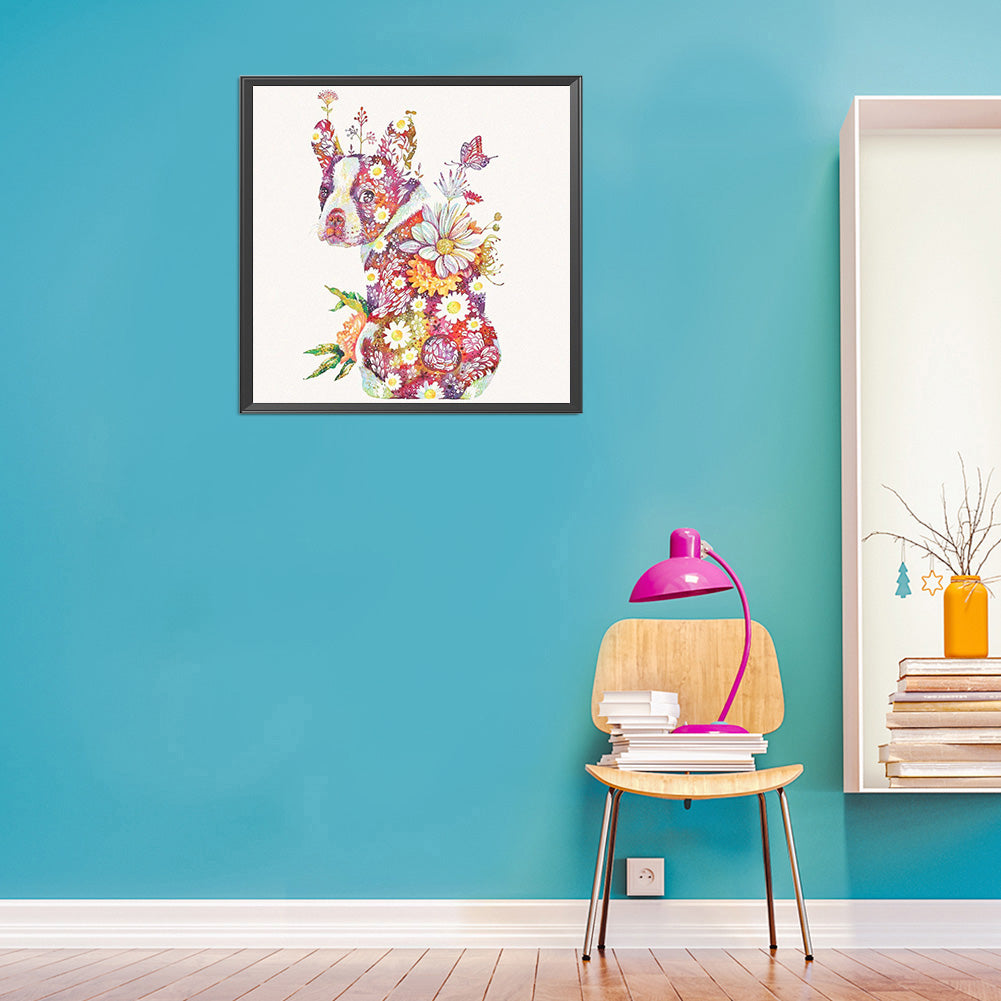 Flower Dog - Full Round Drill Diamond Painting 30*30CM
