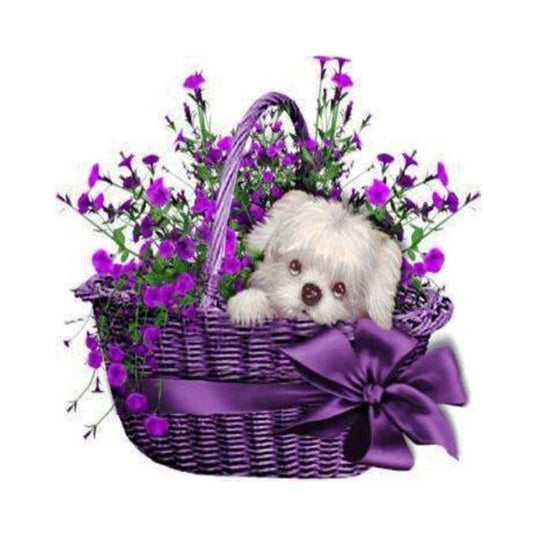 Flower Basket Puppy - Full Round Drill Diamond Painting 30*30CM