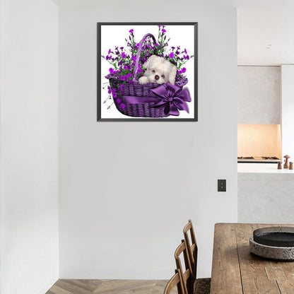 Flower Basket Puppy - Full Round Drill Diamond Painting 30*30CM