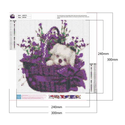 Flower Basket Puppy - Full Round Drill Diamond Painting 30*30CM