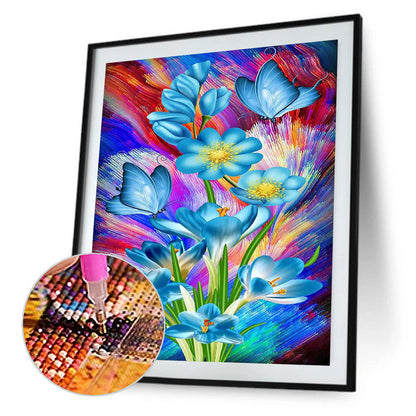 Blue Flowers - Full Round Drill Diamond Painting 30*40CM