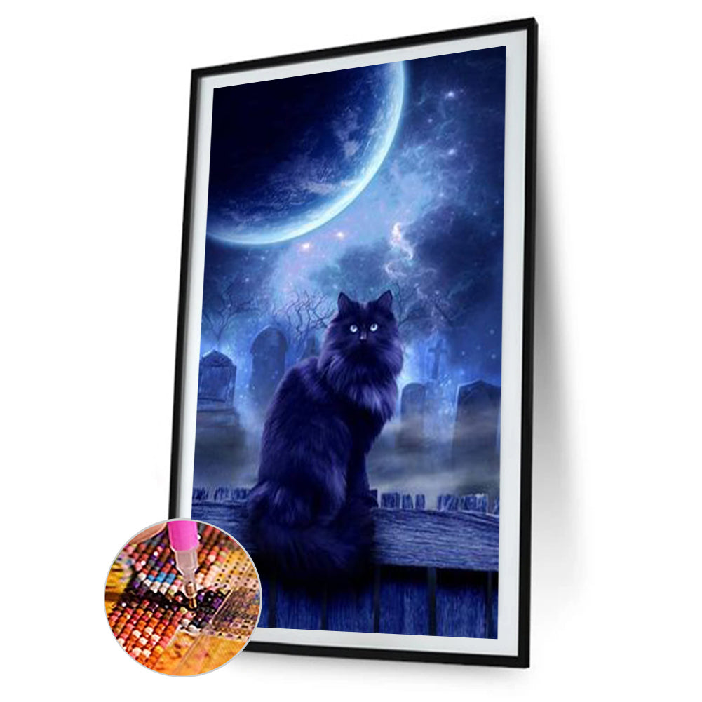 Black Cat In The Dark - Full Round Drill Diamond Painting 30*50CM