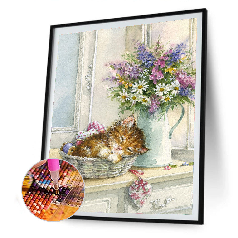 Cat - Full Round Drill Diamond Painting 30*40CM