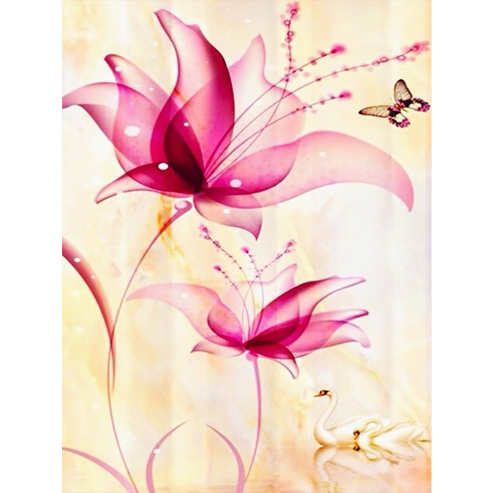 Pink Flowers - Full Round Drill Diamond Painting 30*40CM