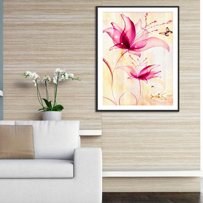 Pink Flowers - Full Round Drill Diamond Painting 30*40CM