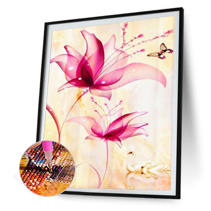 Pink Flowers - Full Round Drill Diamond Painting 30*40CM