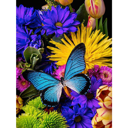 Flower Butterfly - Full Round Drill Diamond Painting 30*40CM