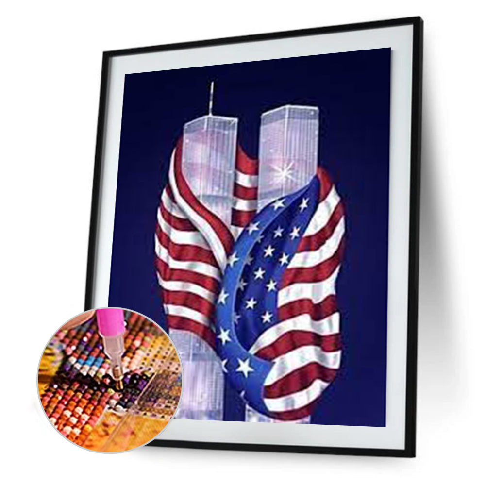 Flag Twin Towers - Full Square Drill Diamond Painting 50*60CM