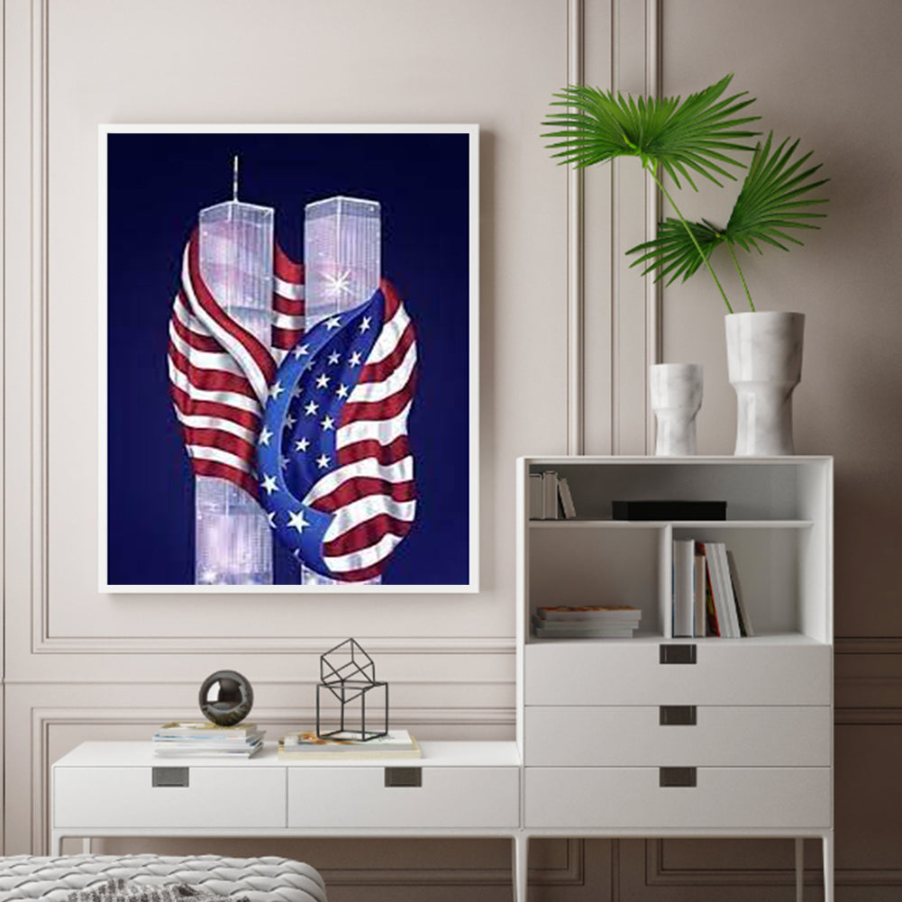 Flag Twin Towers - Full Square Drill Diamond Painting 50*60CM