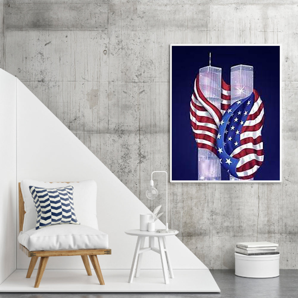 Flag Twin Towers - Full Square Drill Diamond Painting 50*60CM