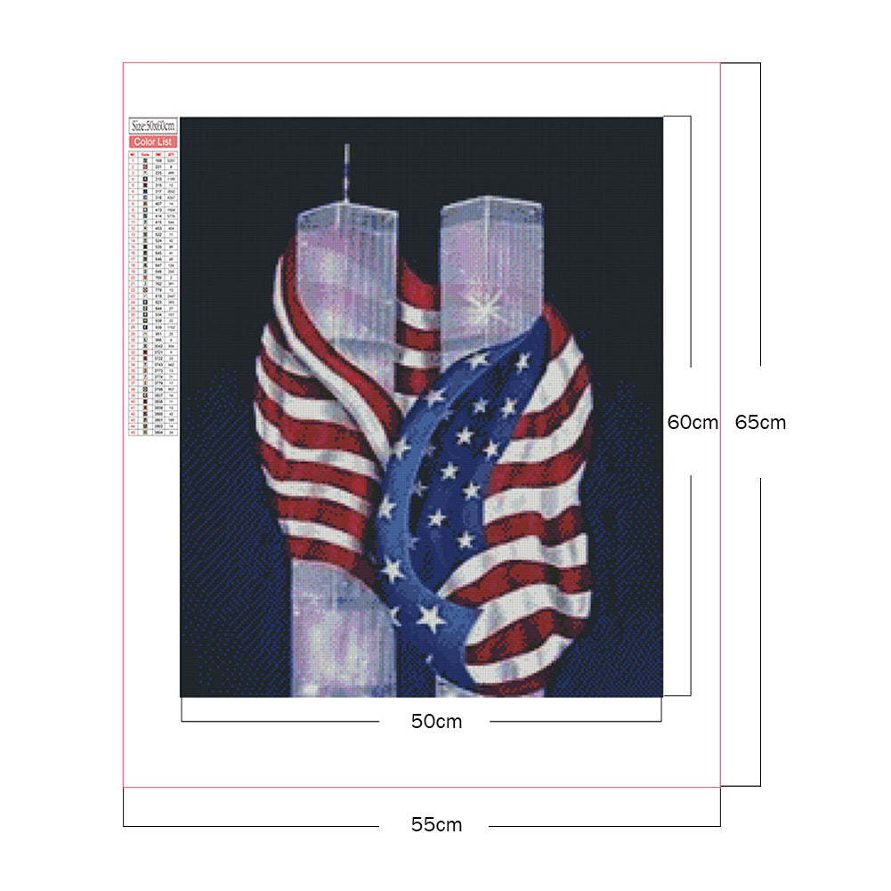 Flag Twin Towers - Full Square Drill Diamond Painting 50*60CM