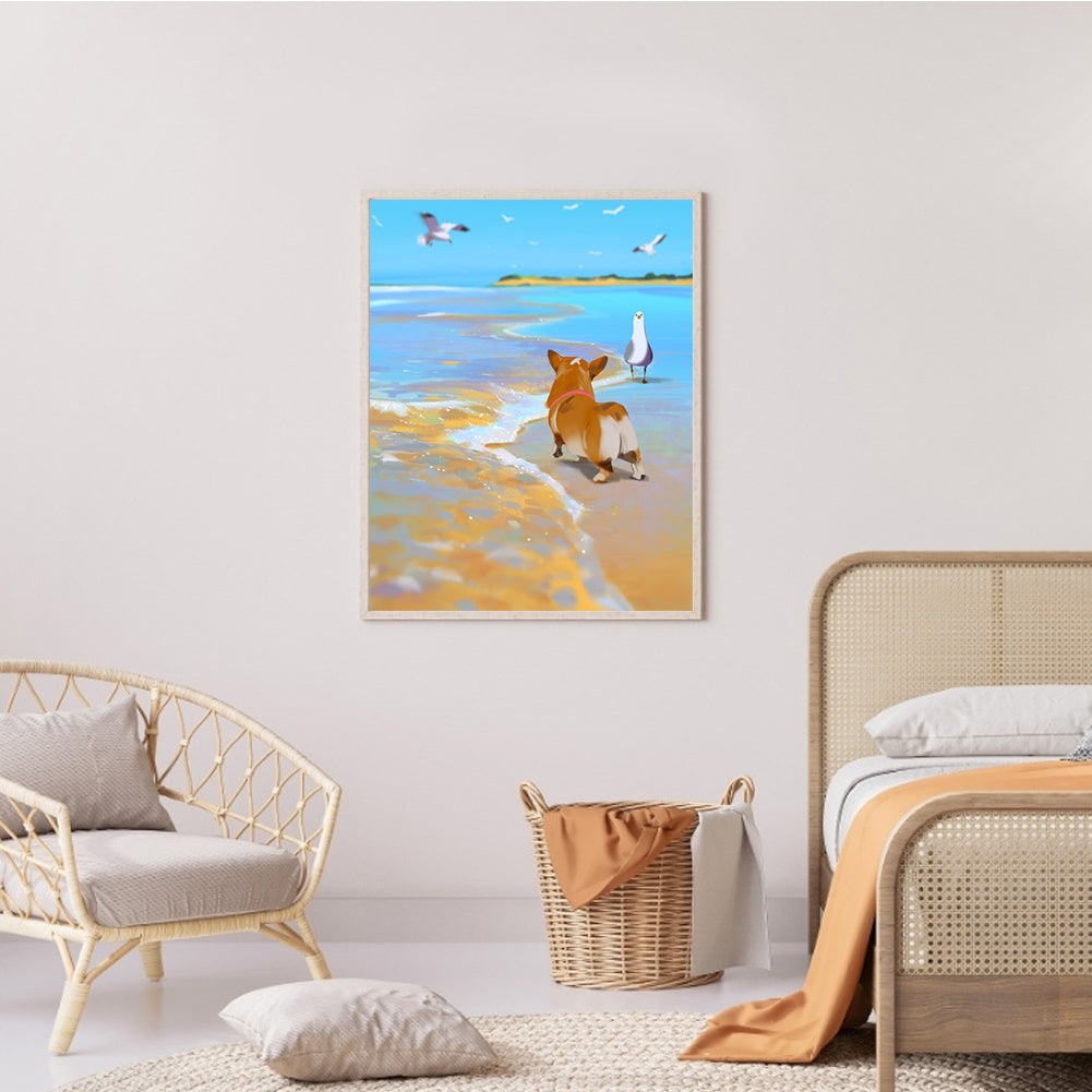 Corgi By The Sea - Full Square Drill Diamond Painting 30*40CM