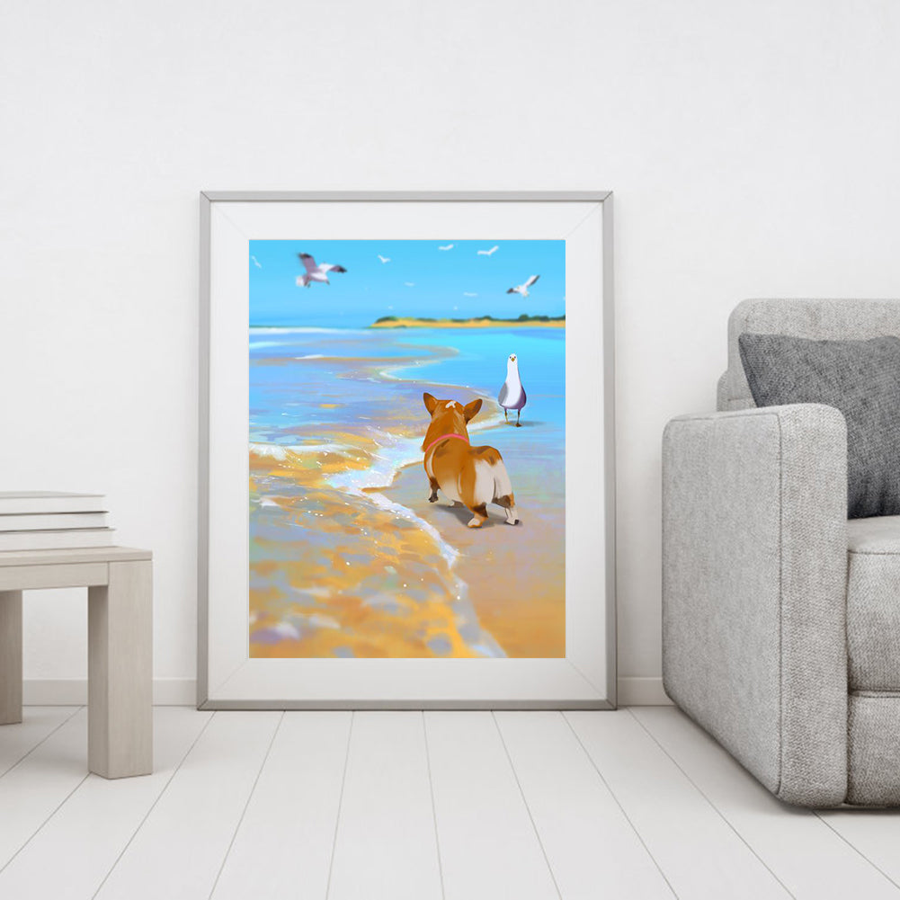 Corgi By The Sea - Full Square Drill Diamond Painting 30*40CM