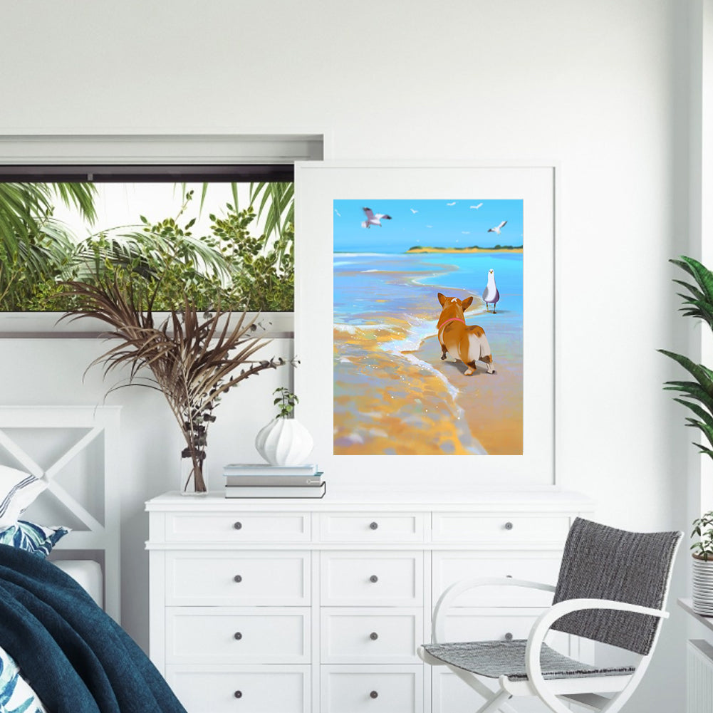 Corgi By The Sea - Full Square Drill Diamond Painting 30*40CM