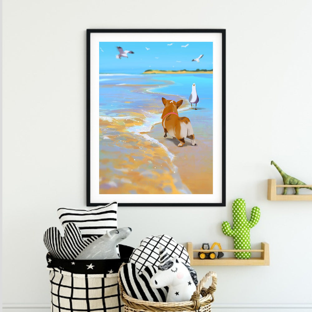 Corgi By The Sea - Full Square Drill Diamond Painting 30*40CM