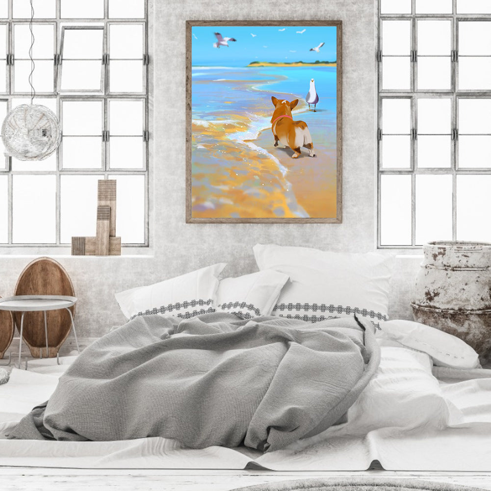 Corgi By The Sea - Full Square Drill Diamond Painting 30*40CM