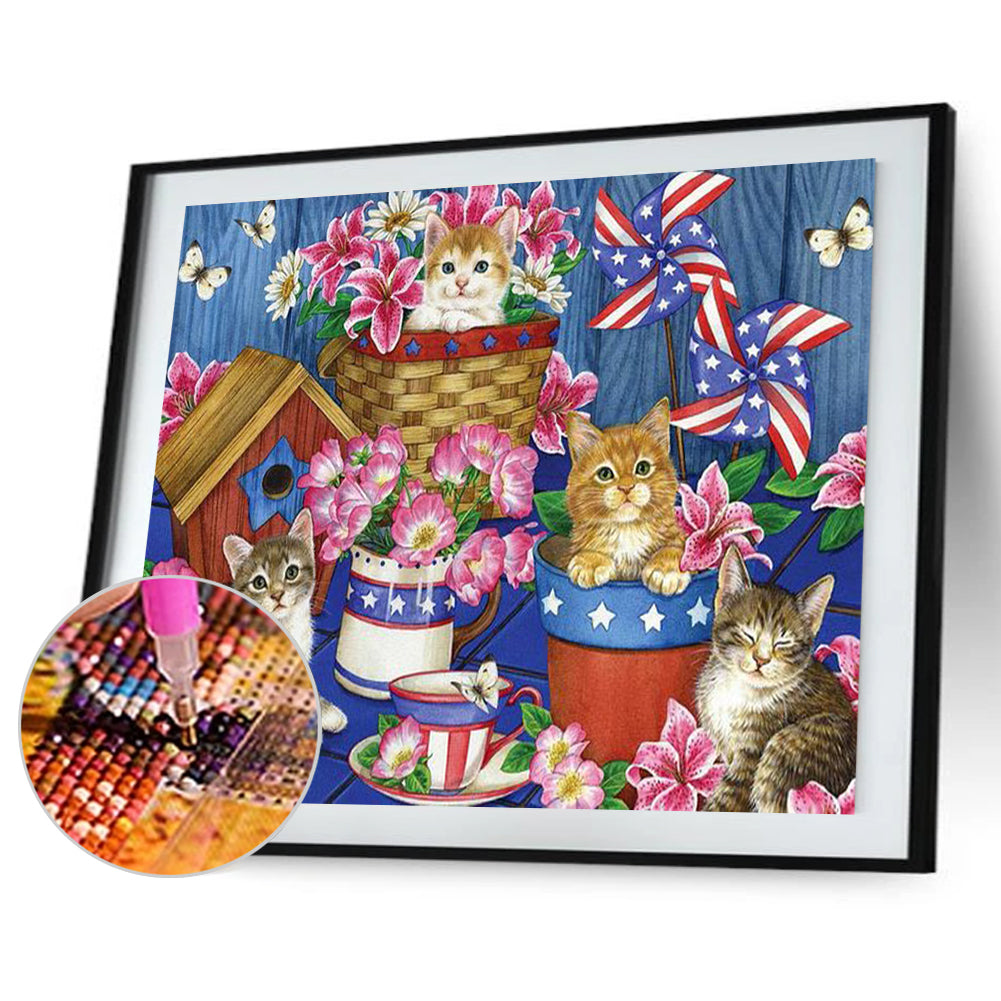 Four Kittens Flag - Full Square Drill Diamond Painting 30*40CM