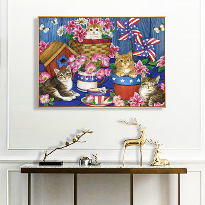 Four Kittens Flag - Full Square Drill Diamond Painting 30*40CM