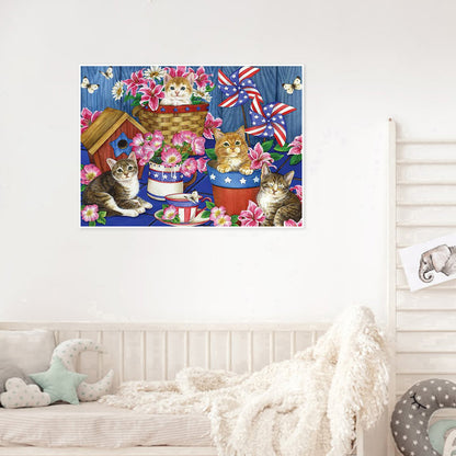 Four Kittens Flag - Full Square Drill Diamond Painting 30*40CM