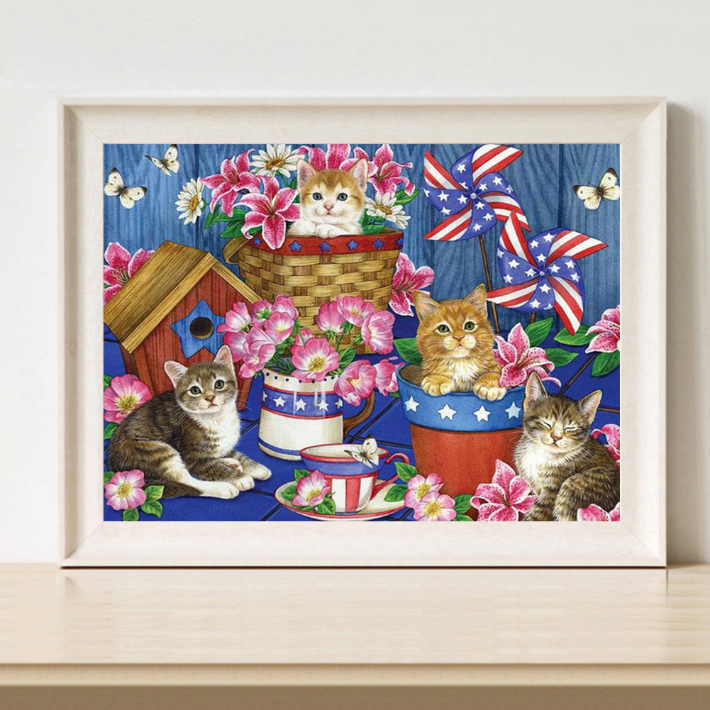 Four Kittens Flag - Full Square Drill Diamond Painting 30*40CM