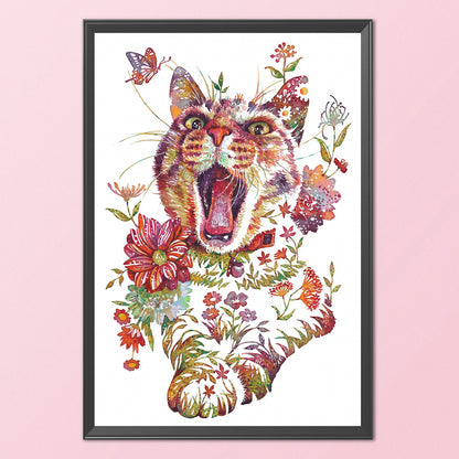 Yawning Cat - 11CT Stamped Cross Stitch 36*50CM