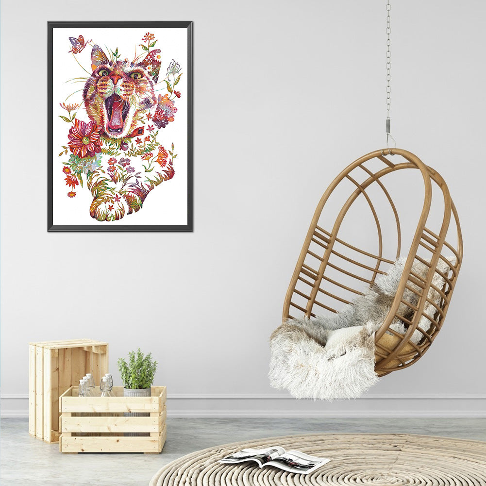 Yawning Cat - 11CT Stamped Cross Stitch 36*50CM