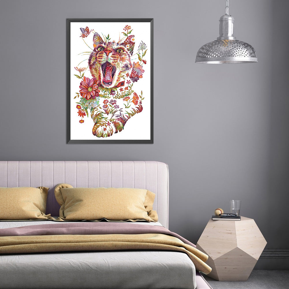 Yawning Cat - 11CT Stamped Cross Stitch 36*50CM