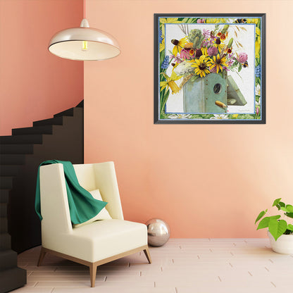 Vase In Frame - 11CT Stamped Cross Stitch 50*50CM