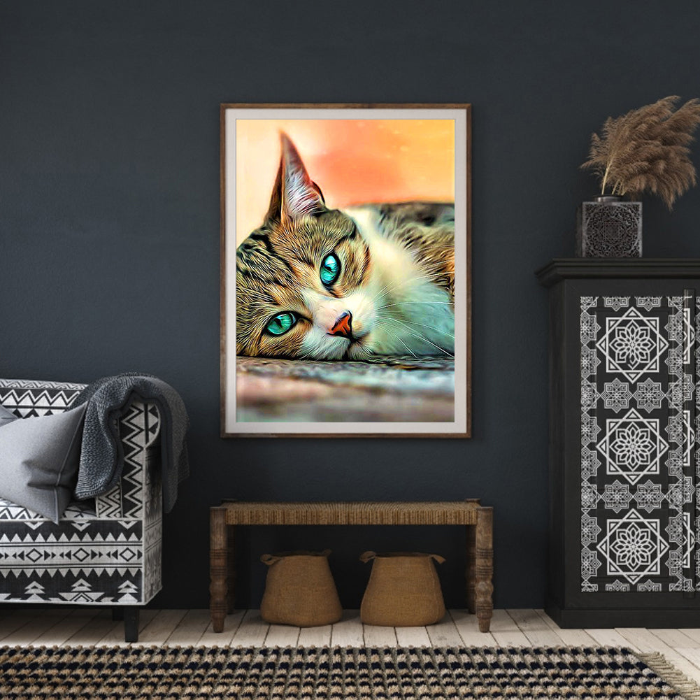 Green Eyed Cat - Full Square Drill Diamond Painting 30*40CM