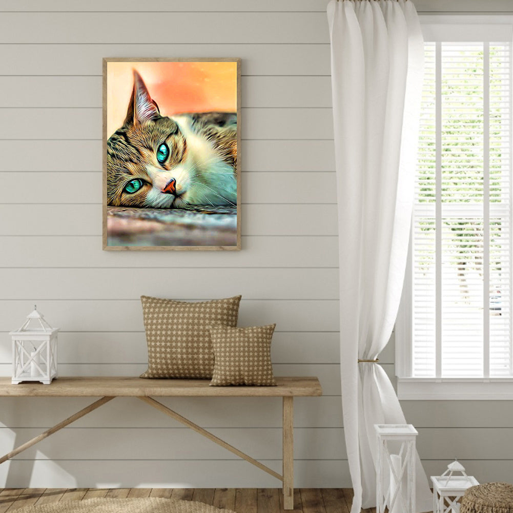 Green Eyed Cat - Full Square Drill Diamond Painting 30*40CM