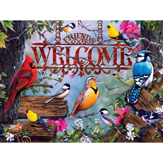 Welcome Letter Flower And Bird Illustration - Full Square Drill Diamond Painting 30*40CM