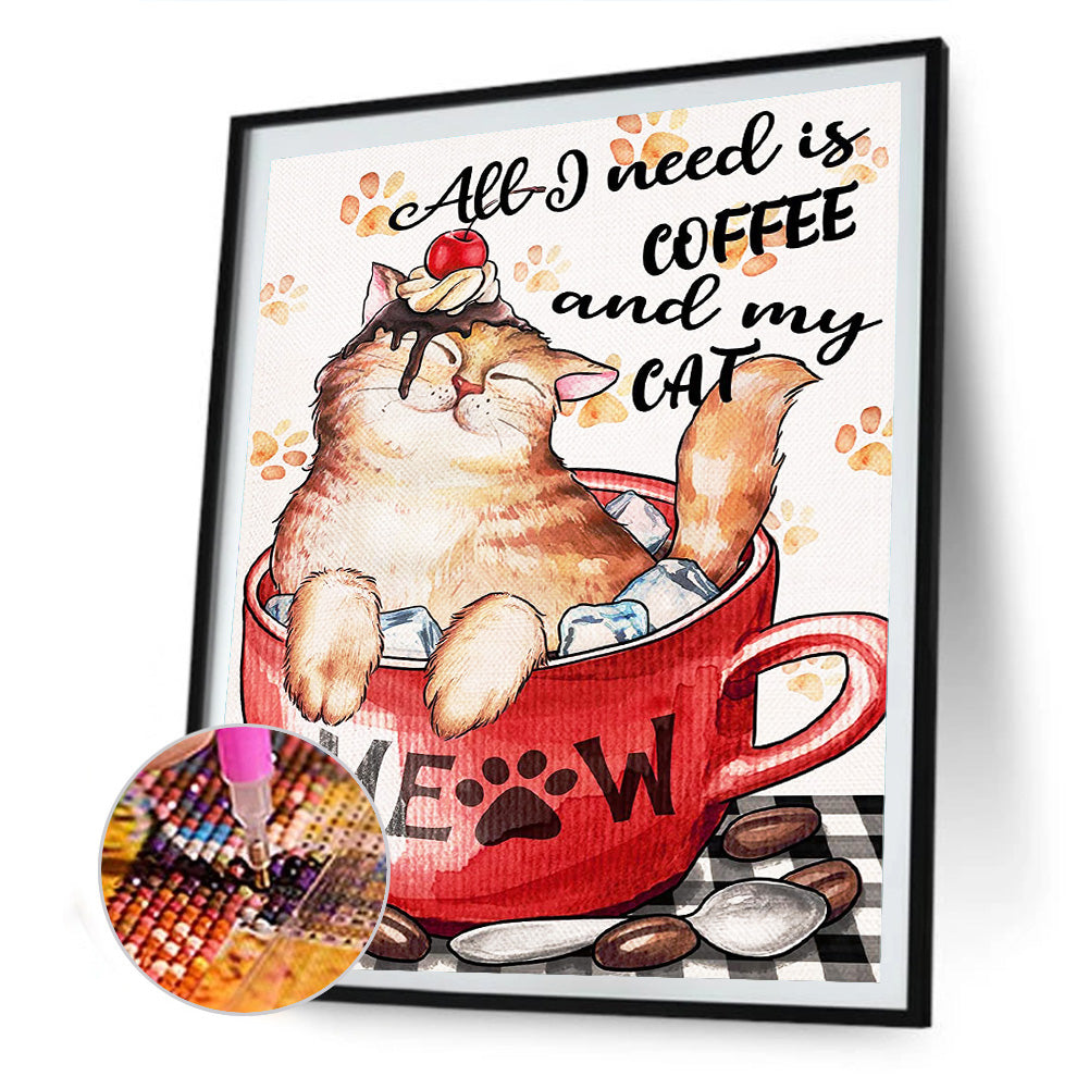 Cat In Cup - Full Round Drill Diamond Painting 30*40CM