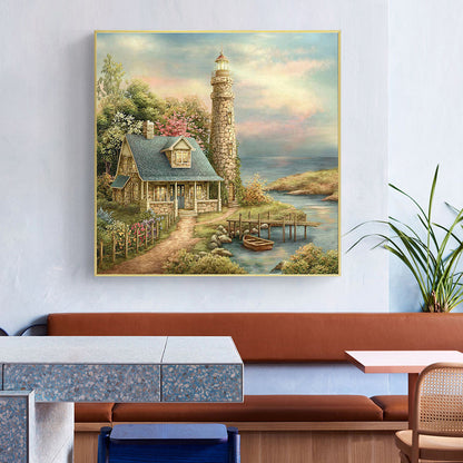 Lighthouse House - Full Round Drill Diamond Painting 50*50CM