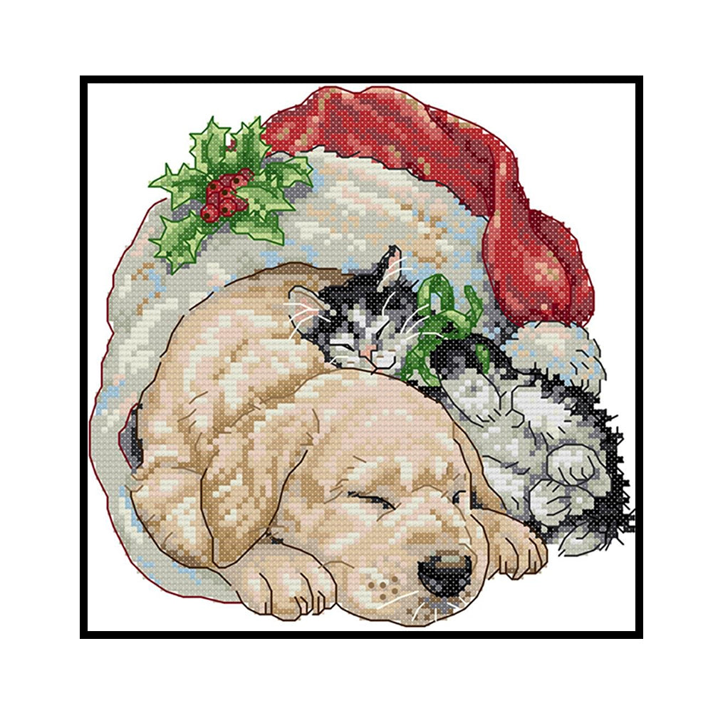 Christmas Cat And Dog - 11CT Counted Cross Stitch 32*32CM