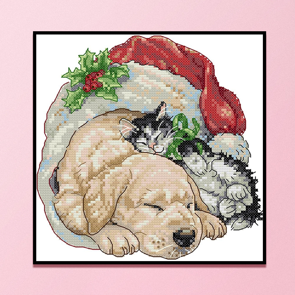 Christmas Cat And Dog - 11CT Counted Cross Stitch 32*32CM