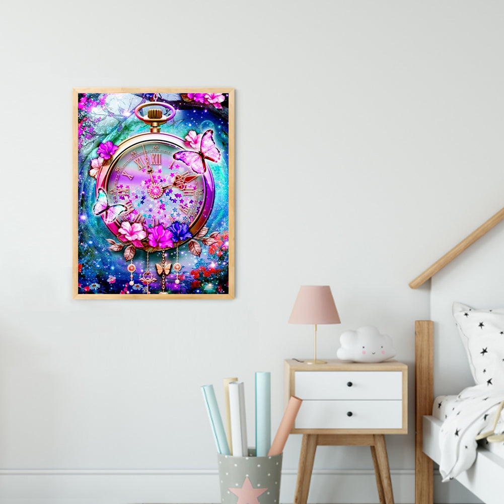 Beautiful Clock - Full Round Drill Diamond Painting 30*40CM