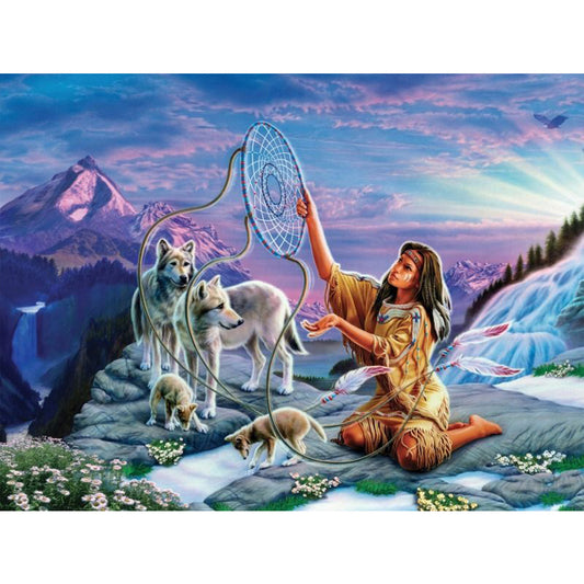 Wolf Dream Catcher - Full Round Drill Diamond Painting 40*30CM
