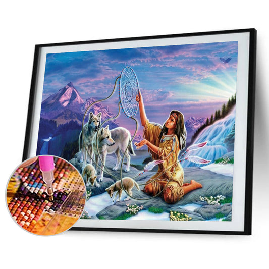 Wolf Dream Catcher - Full Round Drill Diamond Painting 40*30CM