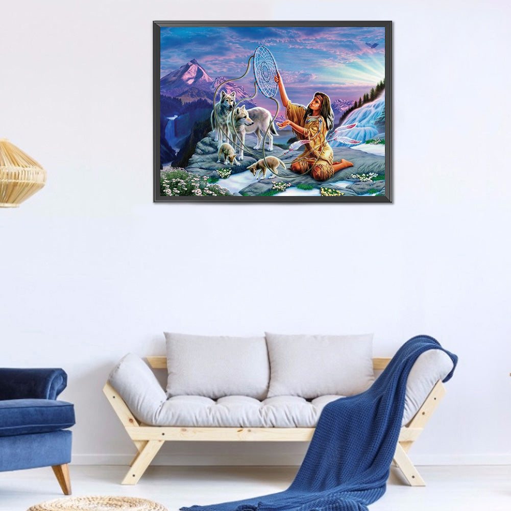 Wolf Dream Catcher - Full Round Drill Diamond Painting 40*30CM