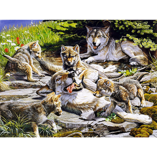 Wolf Family - Full Round Drill Diamond Painting 50*40CM