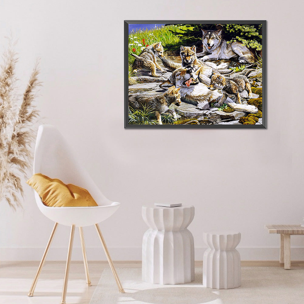 Wolf Family - Full Round Drill Diamond Painting 50*40CM