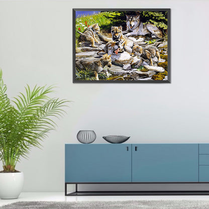 Wolf Family - Full Round Drill Diamond Painting 50*40CM