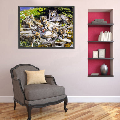 Wolf Family - Full Round Drill Diamond Painting 50*40CM