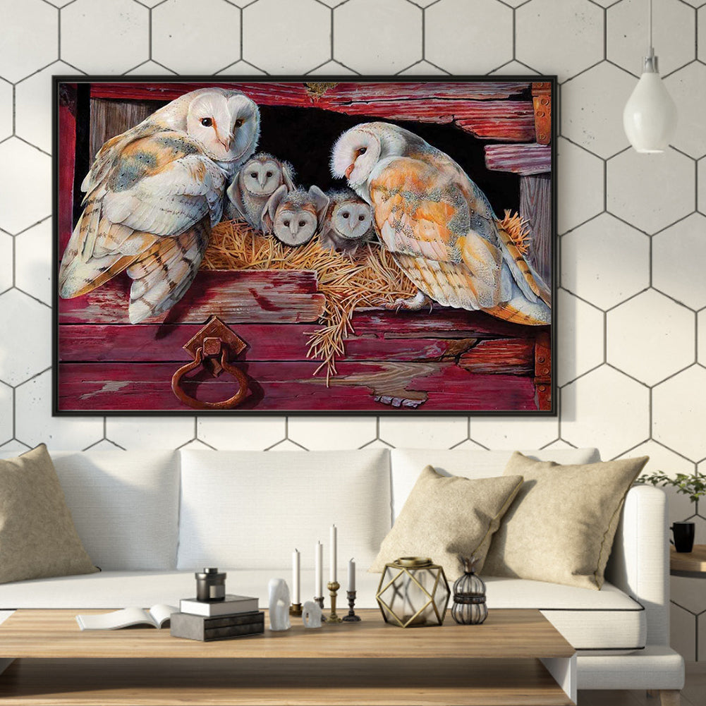 Owl Family - Full Square Drill Diamond Painting 30*40CM