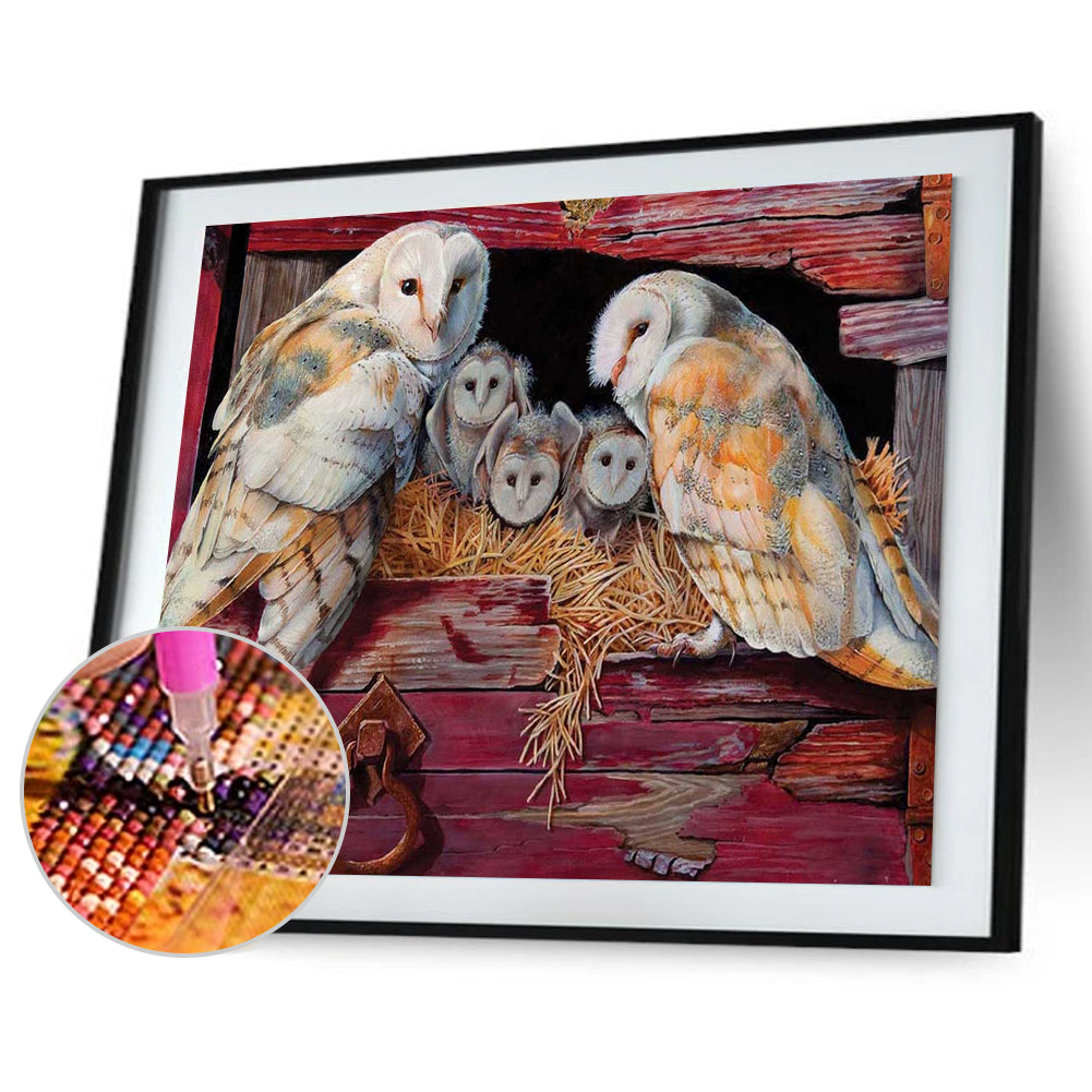 Owl Family - Full Square Drill Diamond Painting 30*40CM