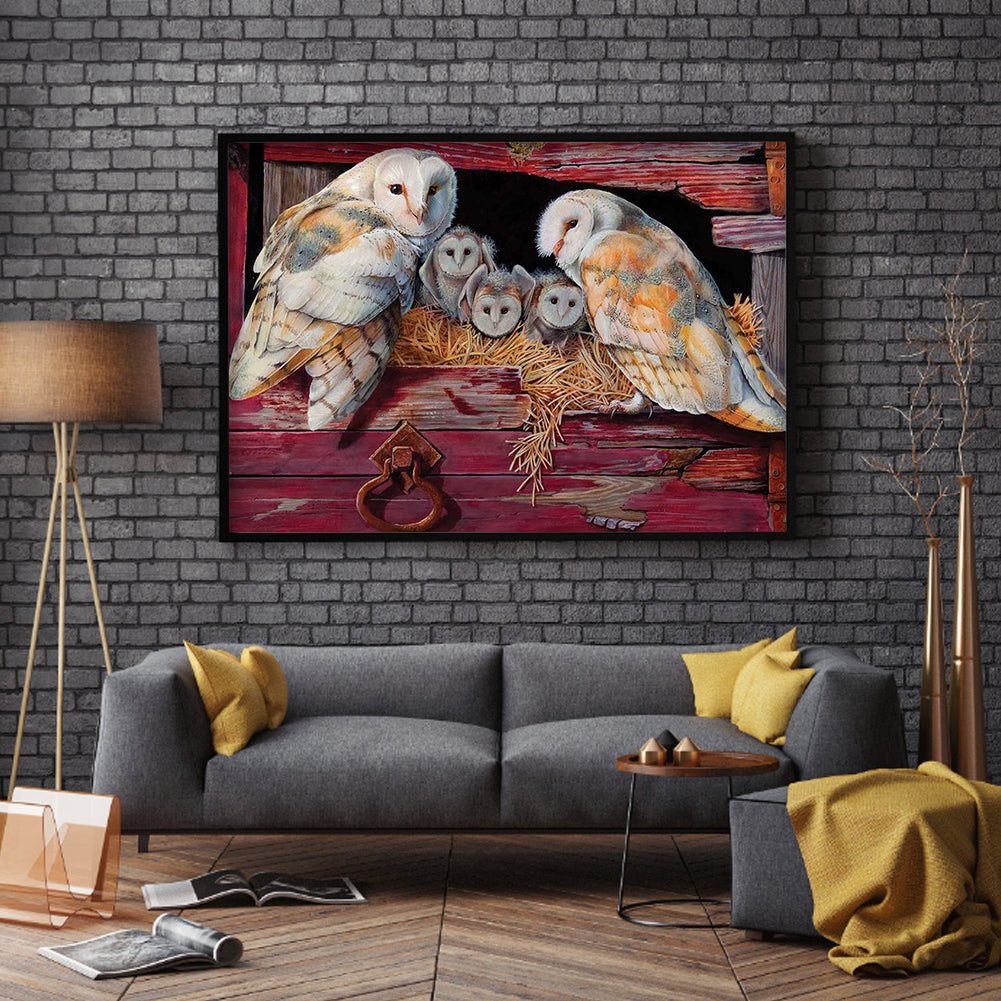 Owl Family - Full Square Drill Diamond Painting 30*40CM